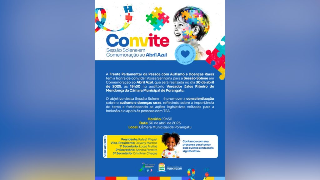 Câmara de Porangatu Realiza Sessão Solene em Homenagem ao Abril Azul com Foco na Inclusão e Conscientização